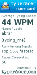 Scorecard for user typing_me
