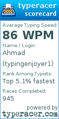 Scorecard for user typingenjoyer1