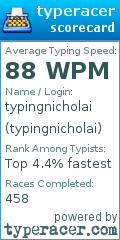 Scorecard for user typingnicholai