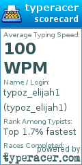 Scorecard for user typoz_elijah1