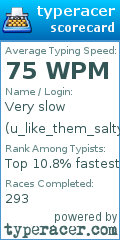 Scorecard for user u_like_them_salty