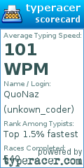 Scorecard for user unkown_coder