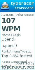 Scorecard for user upendi