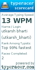 Scorecard for user utkarsh_bharti