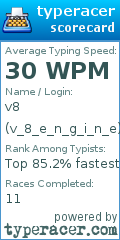 Scorecard for user v_8_e_n_g_i_n_e