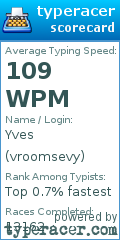 Scorecard for user vroomsevy