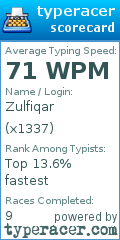 Scorecard for user x1337