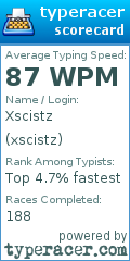 Scorecard for user xscistz