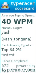 Scorecard for user yash_tongaria