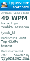 Scorecard for user yeab_k
