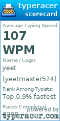 Scorecard for user yeetmaster574