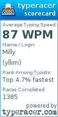 Scorecard for user yllim