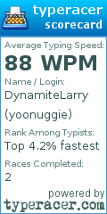 Scorecard for user yoonuggie