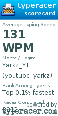 Scorecard for user youtube_yarkz