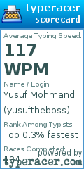 Scorecard for user yusuftheboss