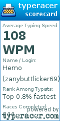 Scorecard for user zanybuttlicker69