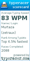Scorecard for user zetraux